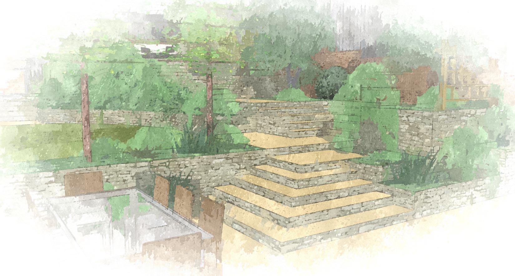 slate grey garden design plans are hand drawn and coloured with great care