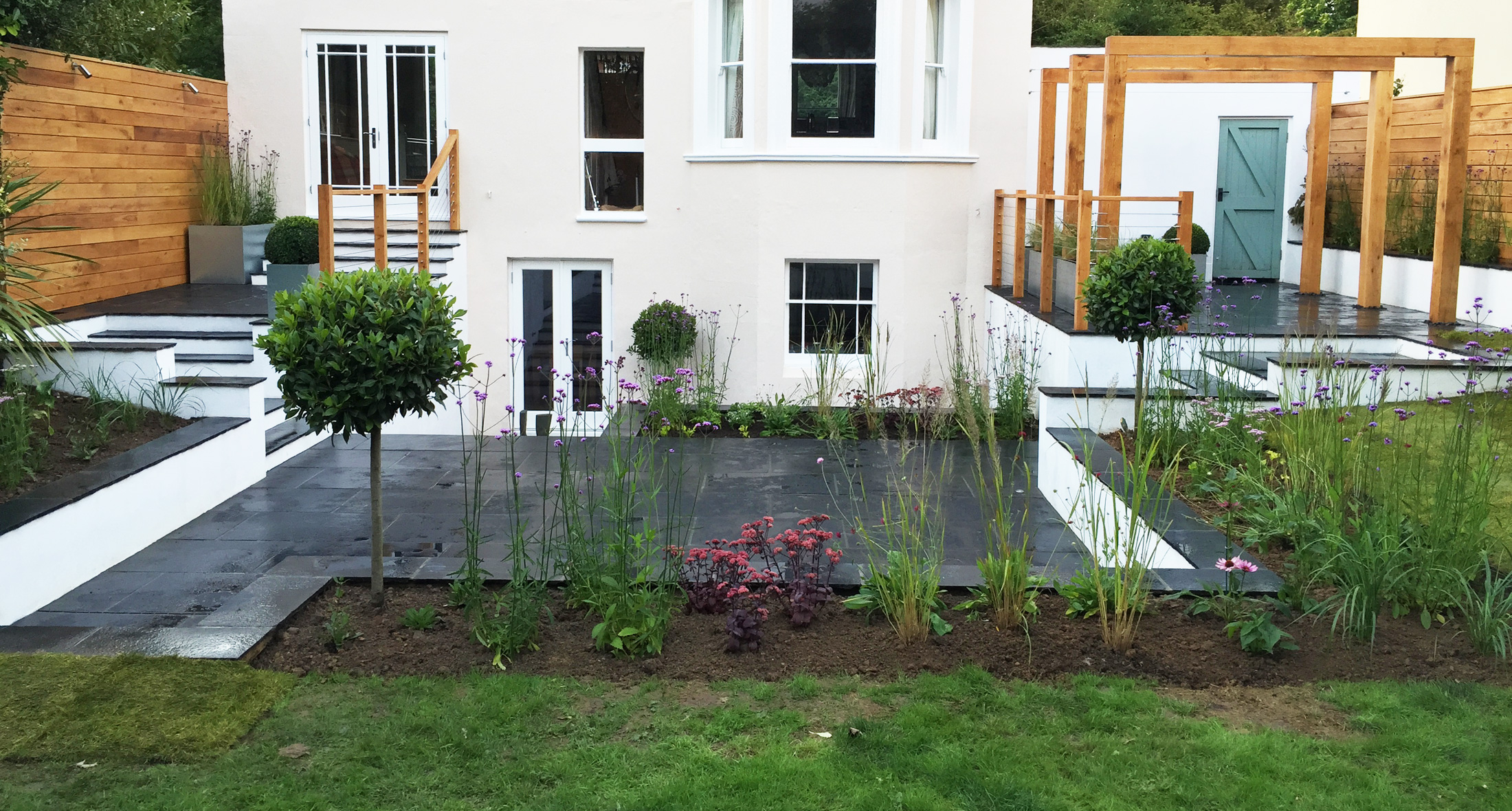 the completed garden patio area design and build , Tunbridge Wells, Kent