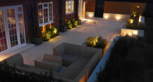 Slate Grey garden design lighting scheme on a newly finished project in Sevenoaks, Kent