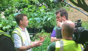 Chris Beardshaw discussing the garden with DIY SOS presenter Nick Knowles
