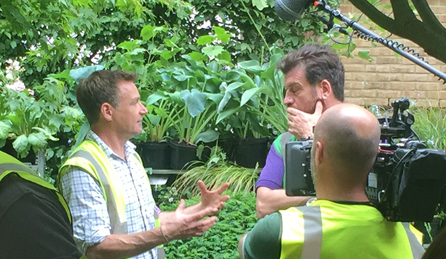 Chris Beardshaw discussing the garden with DIY SOS presenter Nick Knowles